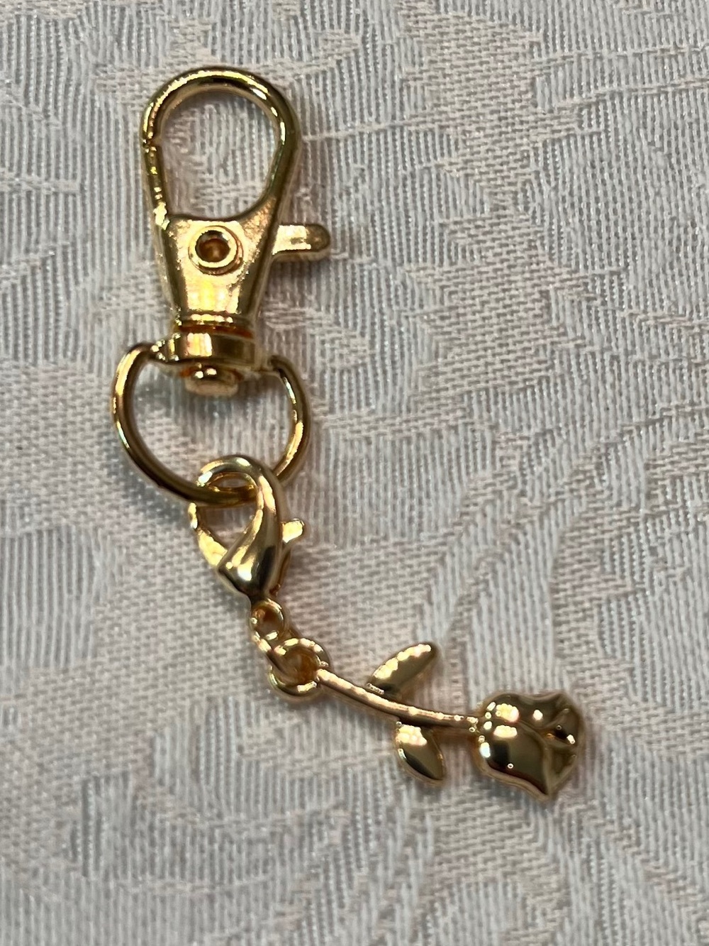 Gold Tone Rose Charm Keychain Charm Clip